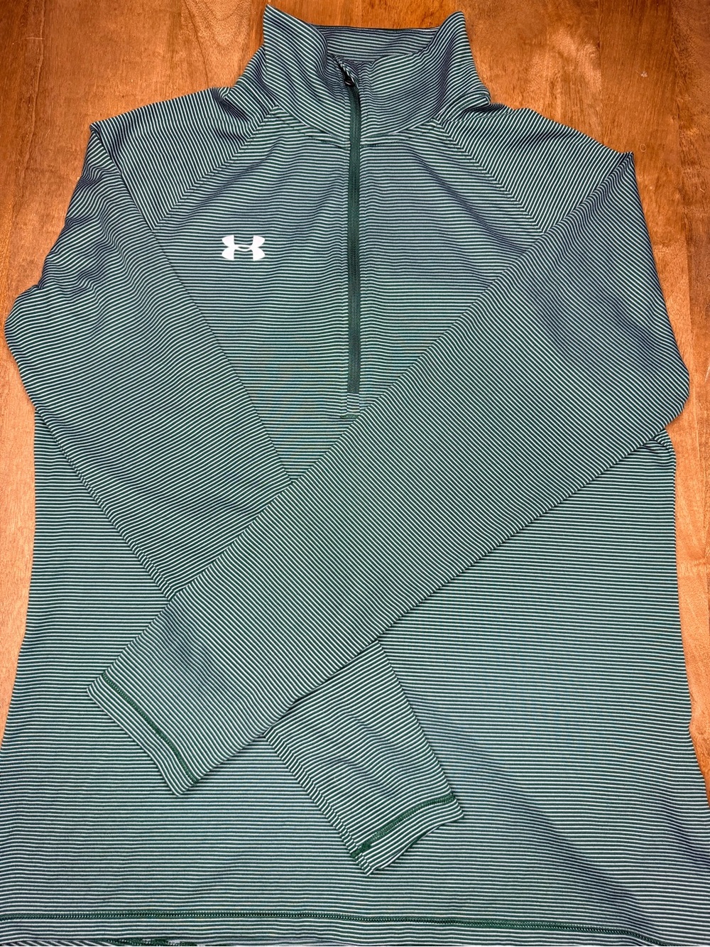 Under Armour Men's Green and White Thin-Striped Quarter-Zip Pullover